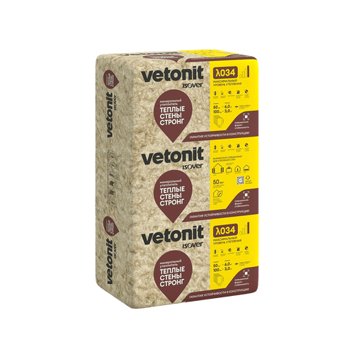 Минеральный кварцевый утеплитель Vetonit (Изовер) Теплые Стены Стронг 1000*610*100 мм